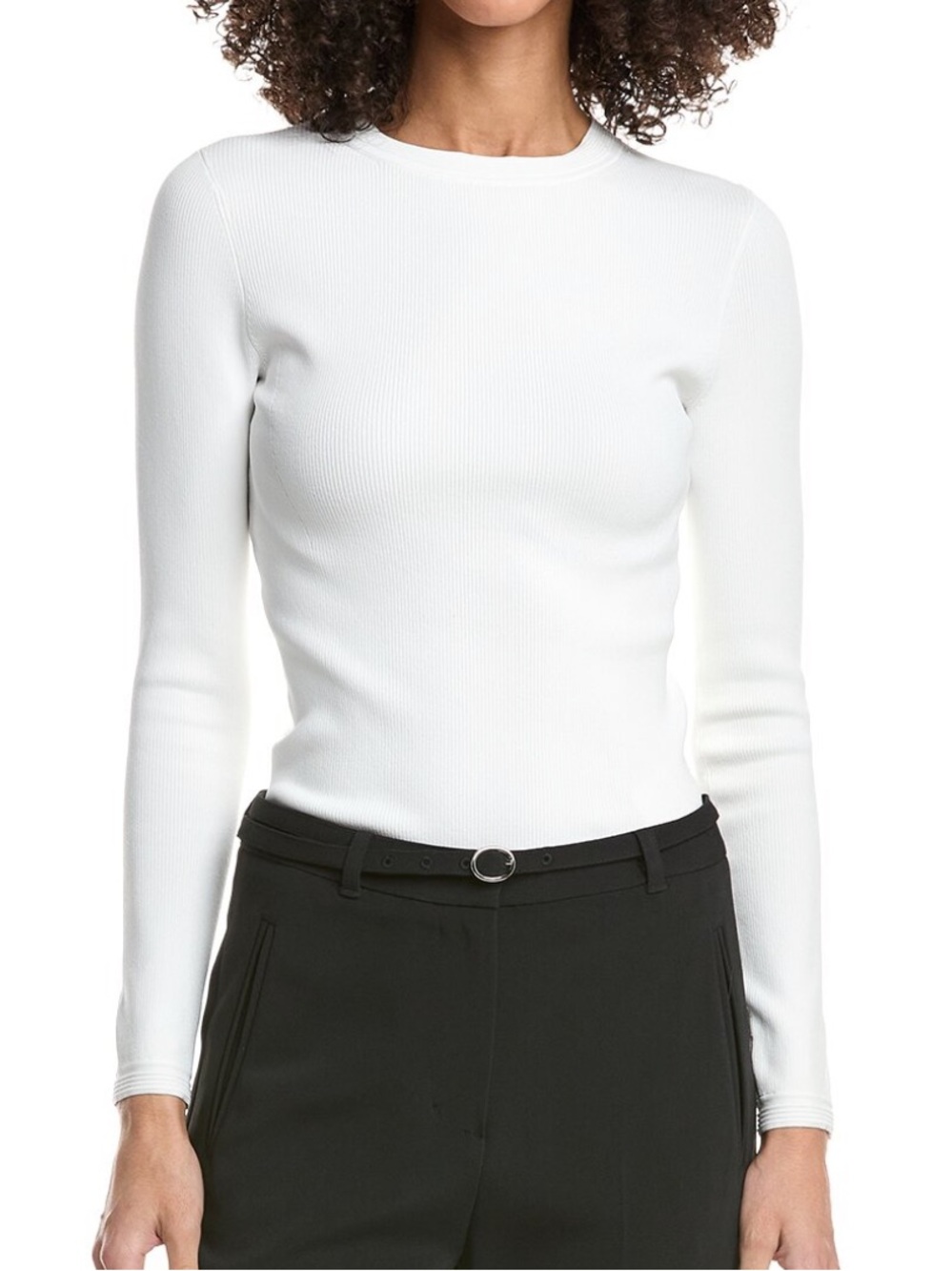 3:1 Phillip Lim White Ribbed Long Sleeve Top